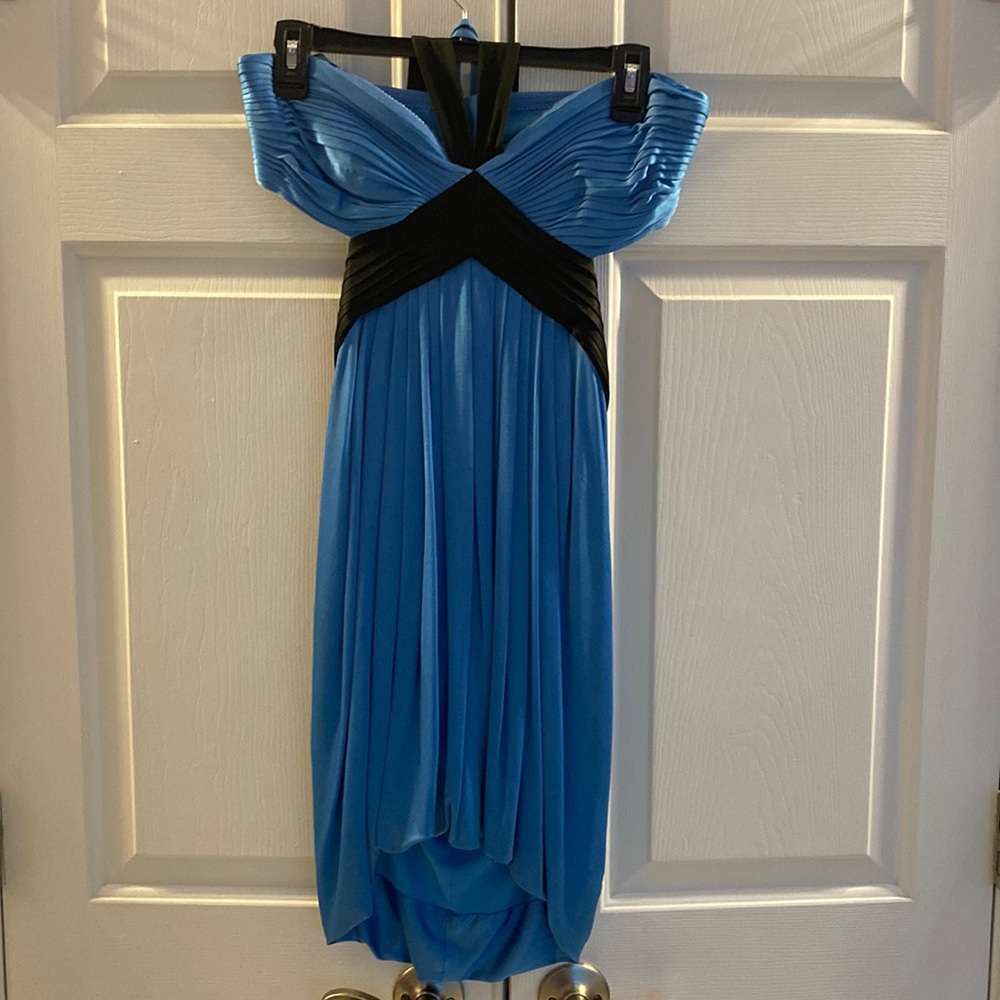 Baby blue BCBG Grecian dress.